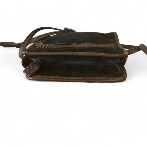 Vintage Black suede crossbody purse with leather trim - Picture 4 of 6